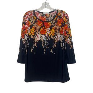 Jon & Anna Floral Print Tunic Top Womens Medium Orange Black